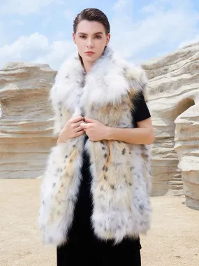 Sleeveless Animal Print Fur Coat